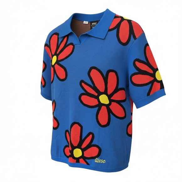 Wesc Other - WESC Collar Blue w/Red Floral Polo 100% Cotton Oversized Men’s M Women L